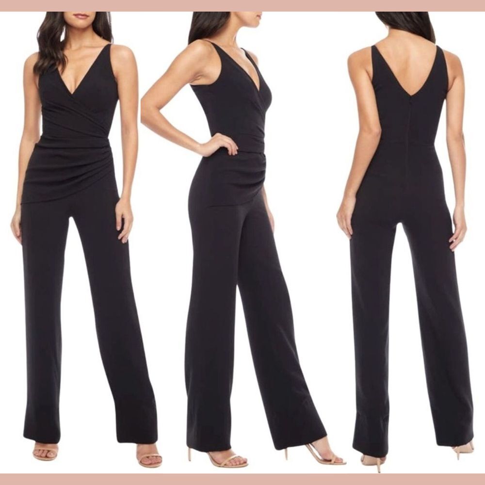 NWT $288 Dress the Population [ Medium ] Sam Ruched Side Jumpsuit in Black Q1041